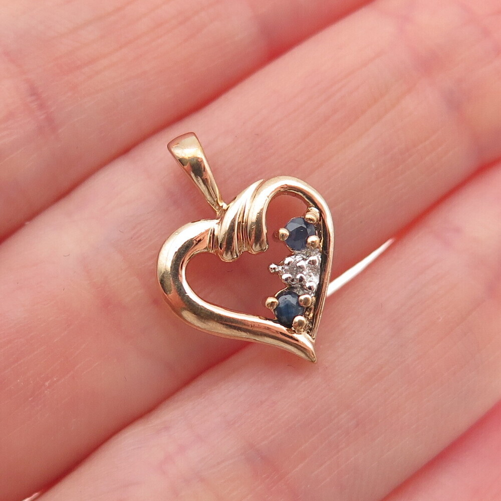 925 Sterling Gold Plated Real Diamond Accent & Sapphire Heart Mini Charm Pendant